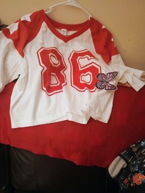 Women's Red & White 86 Sports Jersey Top
